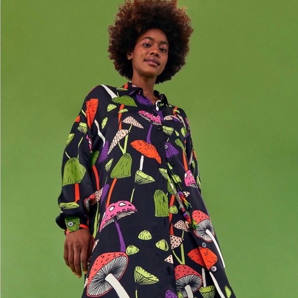 FARM Rio Tops - FARM Rio Black Mushroom Shirtdress